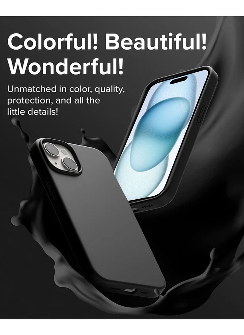 Techie - Soft Smooth Silicone Back Cover Case with Built-in Magnetic, inner side Microfiber Lining for Apple iPhone 15 Plus  – Black - Image 1