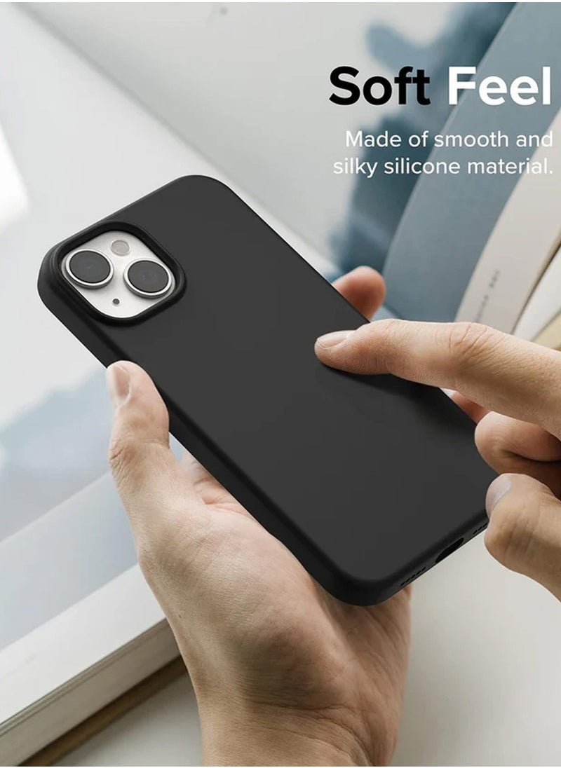 Techie - Soft Smooth Silicone Back Cover Case with Built-in Magnetic, inner side Microfiber Lining for Apple iPhone 15 Plus  – Black - Image 1