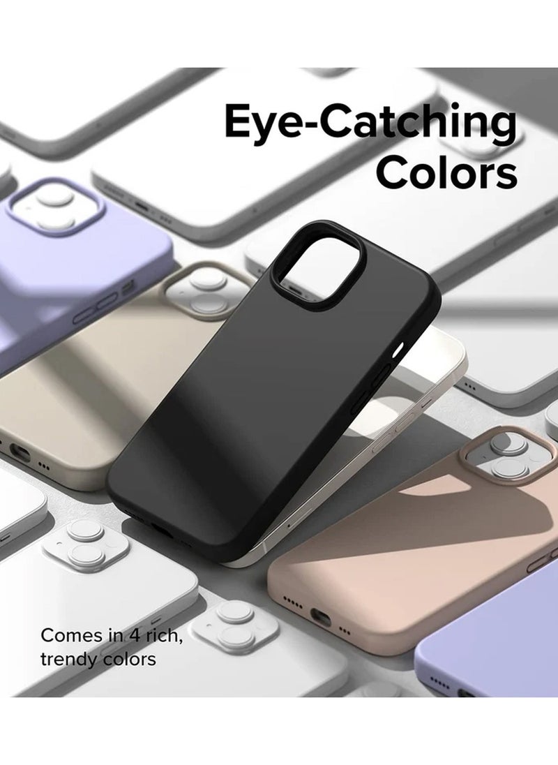 Techie - Soft Smooth Silicone Back Cover Case with Built-in Magnetic, inner side Microfiber Lining for Apple iPhone 15 Plus  – Black - Image 1
