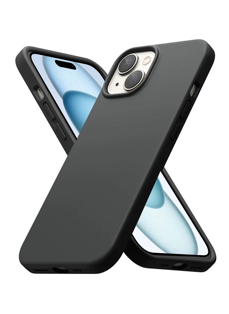 Techie - Soft Smooth Silicone Back Cover Case with Built-in Magnetic, inner side Microfiber Lining for Apple iPhone 15 Plus  – Black - Image 1