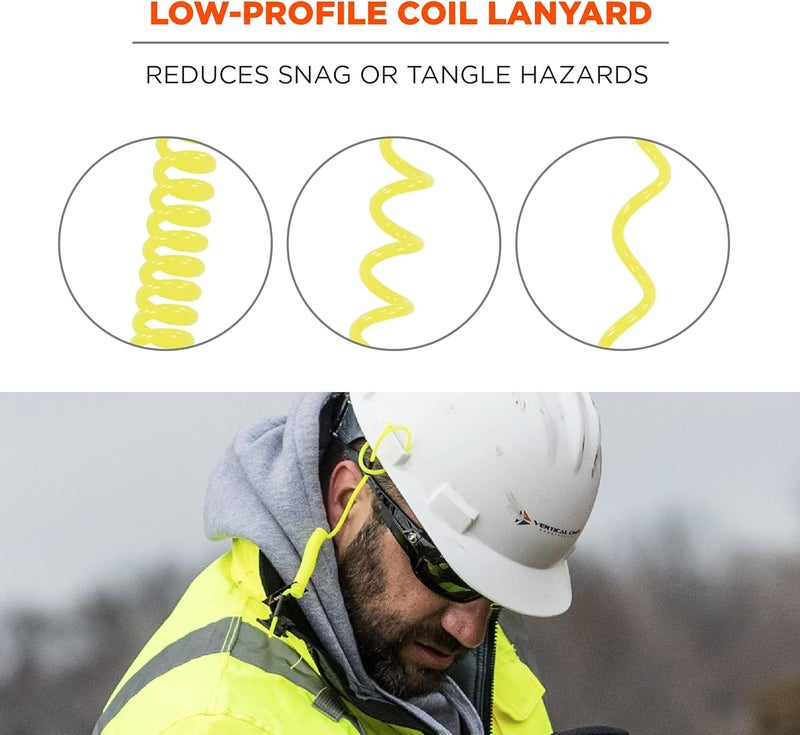 Ergodyne Coiled Lanyard with Buckle End No Snag Design Easily Attaches to Hard Hat Tools or Small Valuables Weight Capacity 2lbs Ergodyne Squids 3157Lime  - Image 4