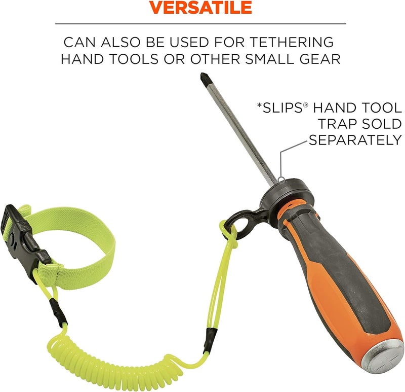 Ergodyne Coiled Lanyard with Buckle End No Snag Design Easily Attaches to Hard Hat Tools or Small Valuables Weight Capacity 2lbs Ergodyne Squids 3157Lime  - Image 5