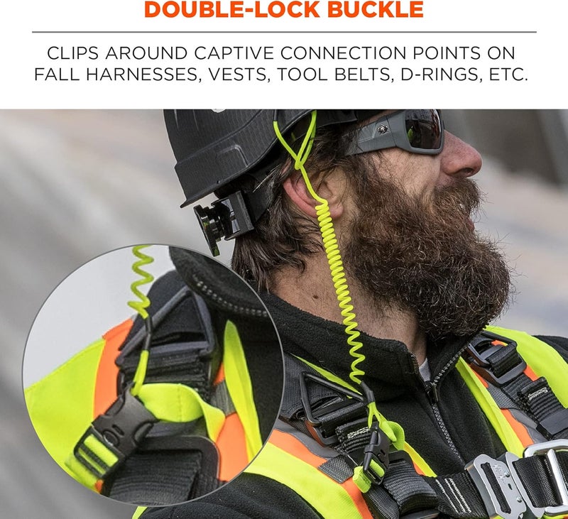 Ergodyne Coiled Lanyard with Buckle End No Snag Design Easily Attaches to Hard Hat Tools or Small Valuables Weight Capacity 2lbs Ergodyne Squids 3157Lime  - Image 3