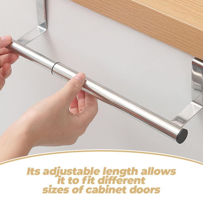 Expandable Stainless Steel Wall Mounted Towel Rack 2pcs For Cabinet Door Bathroom Kitchen Storage - Image 4