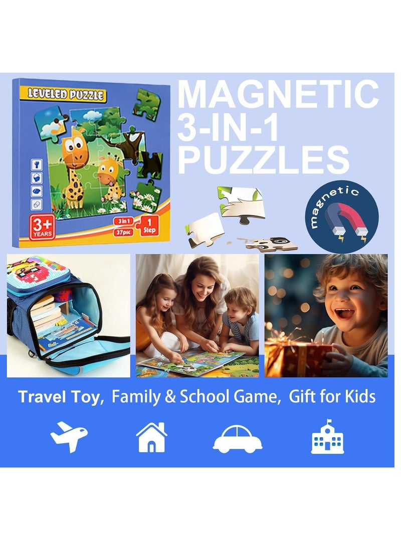SOLARAE Jigsaw Puzzles Toys for 3-5 Year Old Boys and Girls, Magnets Puzzle for Childrens, Ideal Gifts for Toddler, Educational Sensory Wooden Puzzles, Preschool Toys (Animals) - Image 3