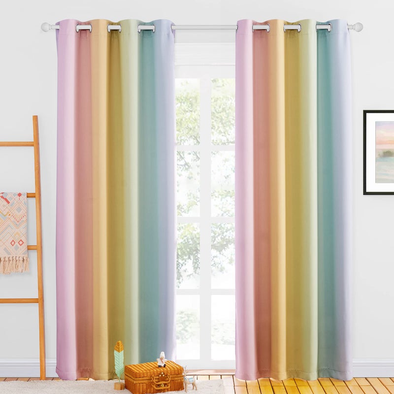 NICETOWN NICETOWN Colorful Rainbow Living Room Curtains for Girls Bedroom Playrooms Nurseries Window Short Curtains for Baby Bathroom Christmas Decorations Light Rainbow 52 x 84 Length Set of 2 