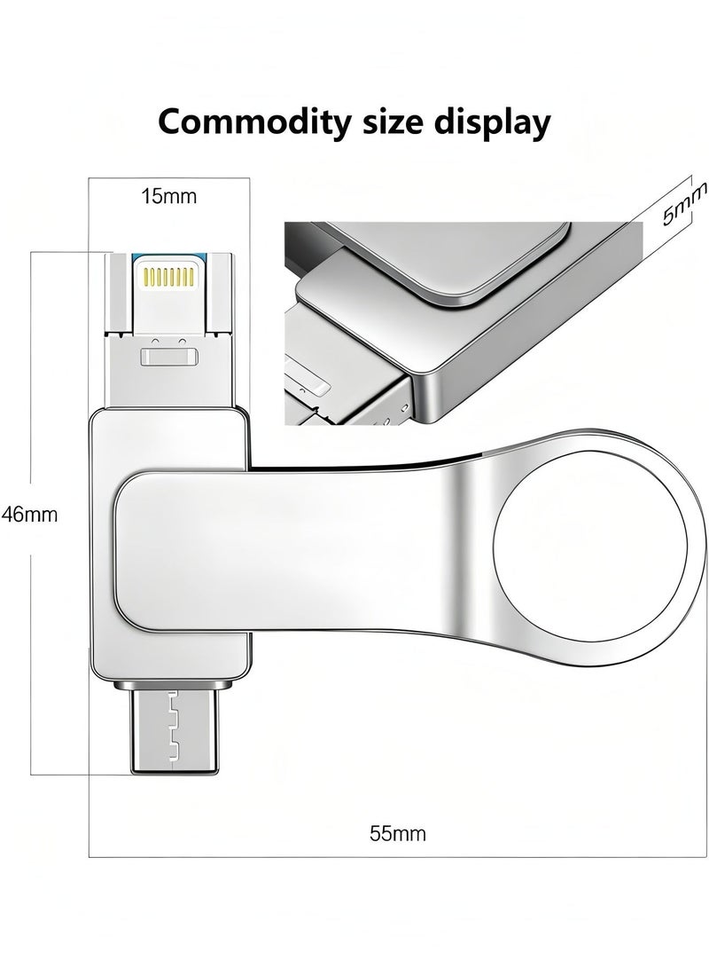 Flyview 2TB USB Flash Drive, 4-in-1 Multi-Port Memory Stick USB 3.0 High Speed Thumb Drives, Photo Storage Memory Stick External Storage Compatible, for Smartphone/Laptop/Android/PC/Mac - Image 2