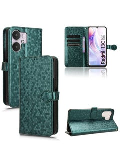 HuHa Case Cover For Xiaomi Redmi 13C 5G / 4G Honeycomb Dot Texture Leather Phone Case Green 