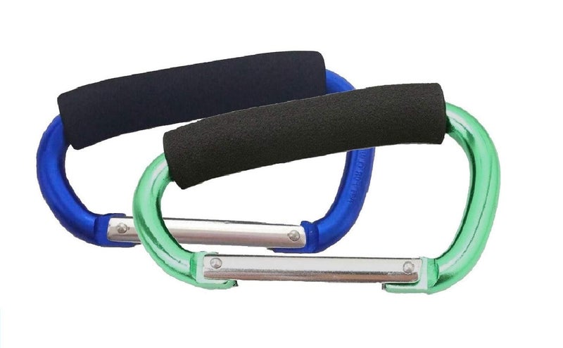 Newraturner Large Stroller Hooks for Mommy, 2 pcs Carabiner Stroller Hook Organizer for Hanging Purses, Diaper Bag, Shopping Bags. Clip Fits Single/Twin Travel Systems, Car Seats (Blue+Green) - Image 1