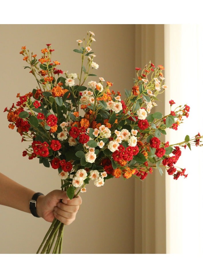 6-Pack Mixed Color Artificial Roses , Realistic Touch Faux Flowers for Weddings, Engagements, Birthdays, Anniversaries & Home Decor - Vibrant Orange, Red, White & Yellow Blooms - Image 1