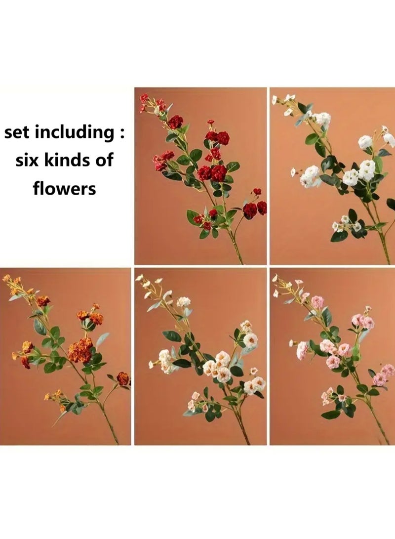 6-Pack Mixed Color Artificial Roses , Realistic Touch Faux Flowers for Weddings, Engagements, Birthdays, Anniversaries & Home Decor - Vibrant Orange, Red, White & Yellow Blooms - Image 4