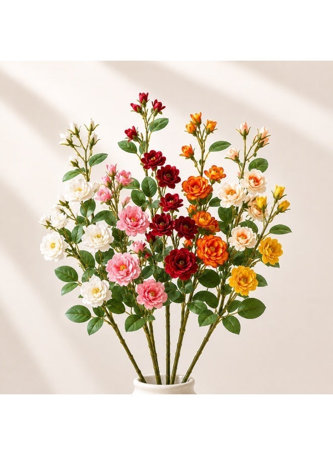 6-Piece Mixed Color Artificial Rose Stems For Vase Decor, Realistic Faux Flowers For Home, Weddings And Parties - Image 1