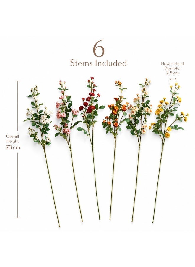 6-Piece Artificial Flowers Bouquet, Mixed Color Faux Rose Stems For Vase Decor, Home Decor And Wedding Decoration - Image 3