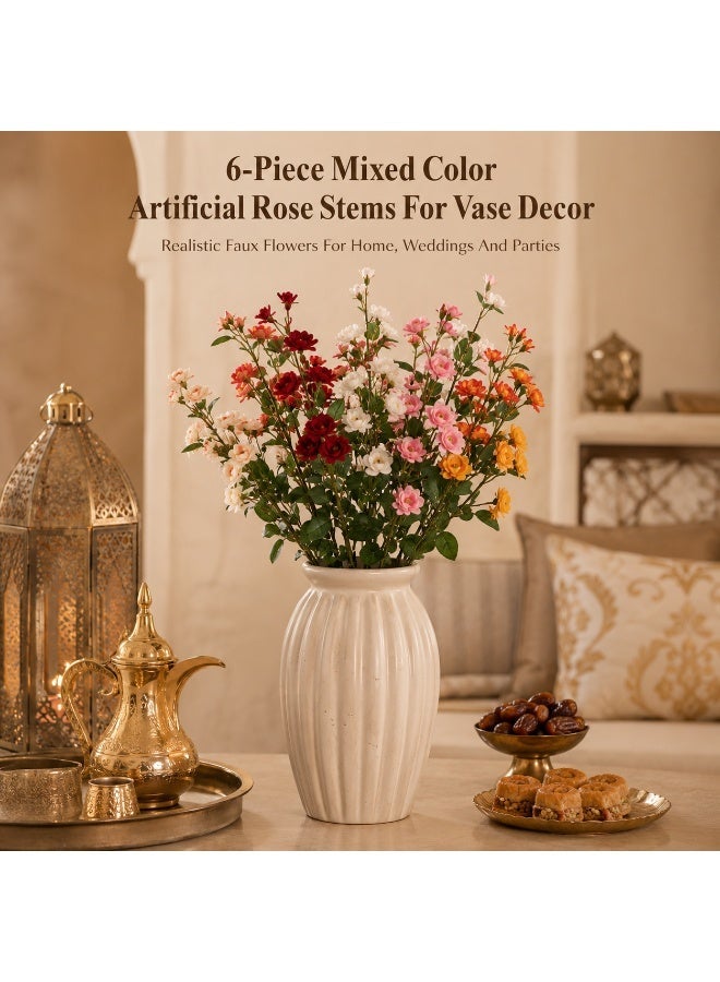6-Piece Artificial Flowers Bouquet, Mixed Color Faux Rose Stems For Vase Decor, Home Decor And Wedding Decoration - Image 4