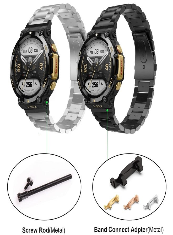 Lijinlan Metal Watch Band Adapter Fit for Amazfit T-Rex 2 Watch Connector with Screw Rod Link Bar Screwdrivers Remove Tool Clasp Connect 22mm Strap for Amazfit T-Rex2 Accessory (Black) - Image 4