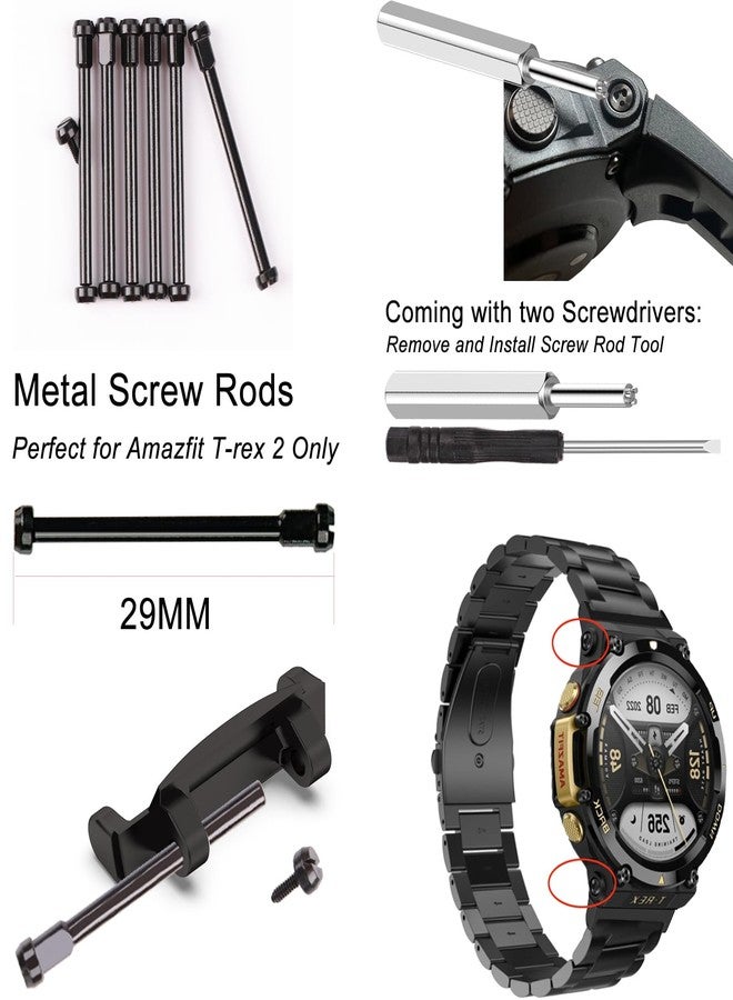 Lijinlan Metal Watch Band Adapter Fit for Amazfit T-Rex 2 Watch Connector with Screw Rod Link Bar Screwdrivers Remove Tool Clasp Connect 22mm Strap for Amazfit T-Rex2 Accessory (Black) - Image 3