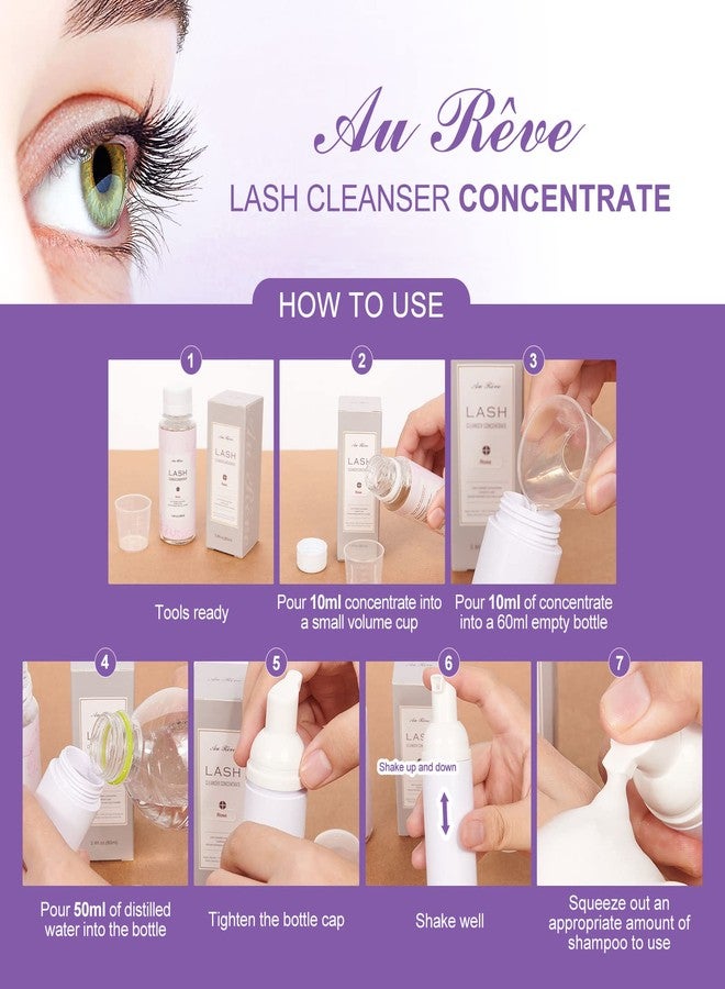 AuReve Eyelash Cleanser Concentrate 100ml Eyelash Extension Cleanser Inside the Eyelash Extension Kit Oil-Free Eyelash Extension Shampoo Perfect for Salon-Can Make Ten 60ml bottles of Lash Shampoo，Lavender - Image 5