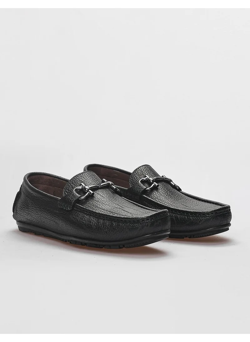 كاباني Genuine Leather Black Buckled Men's Loafer