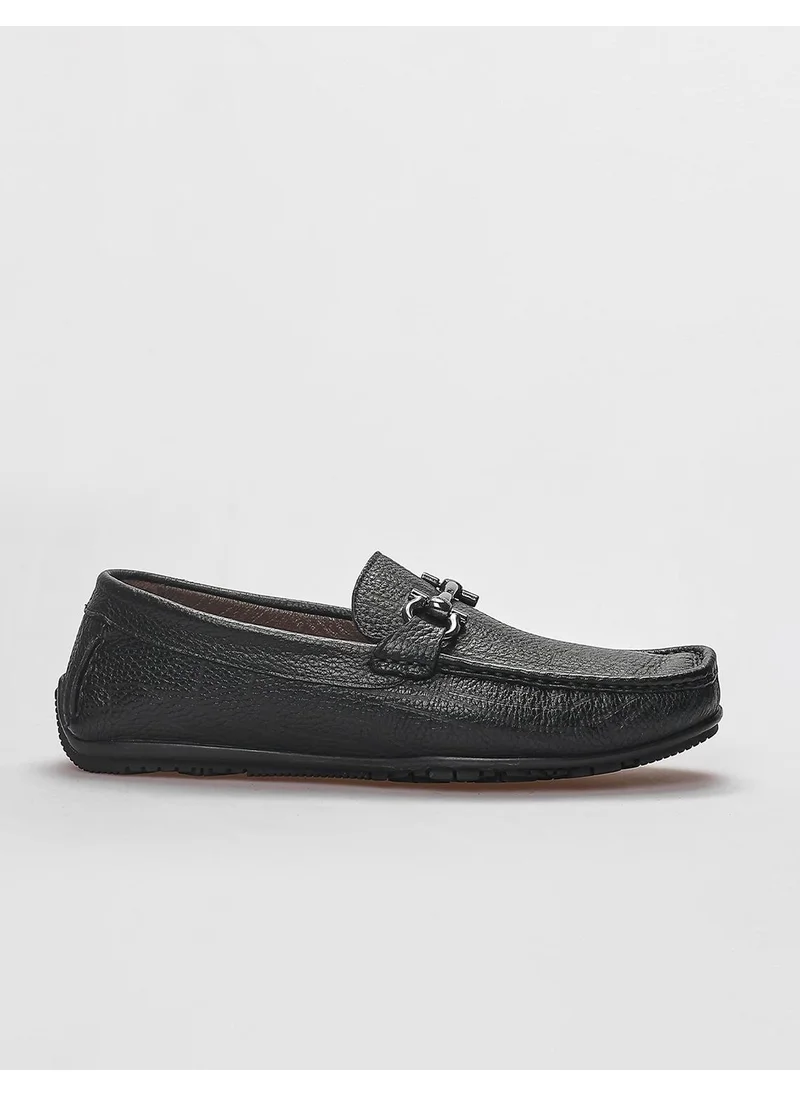 Cabani Genuine Leather Black Buckled Men's Loafer