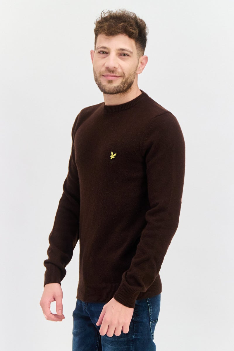 Lyle & Scott Men Crew Neck Patch Logo Sweaters, Dark Brown - Image 2