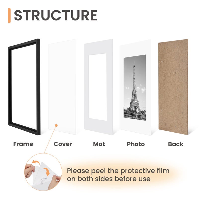 upsimples 12x16 Picture Frame Set of 5, Display Pictures 8.5x11 with Mat or 12 x 16 Without, Wall Gallery Poster Frames, Black - Image 3