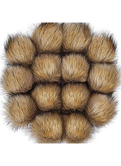 14 Pieces Faux Fur Pom Pom Balls for Hats DIY Faux Fur Pompom with Elastic Loop for Hats Shoes Scarves Gloves Scarves Bag Key Chain Charms Accessories (Natural)