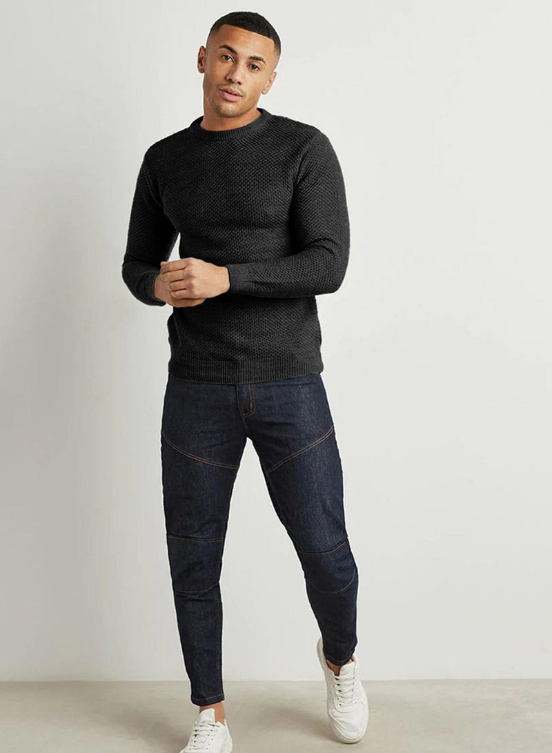 Campus Sutra Men's Onyx Black Solid Knitted Pullover Sweater  - Image 3
