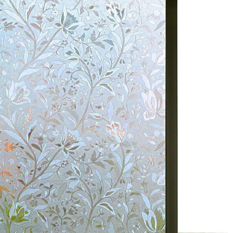 Niviy Excellent Quality 3D Static Cling Window Film Non-Adhesive Window Covering Decorative Flower Privacy Film for Window 17.5" x 78.5" - Image 1