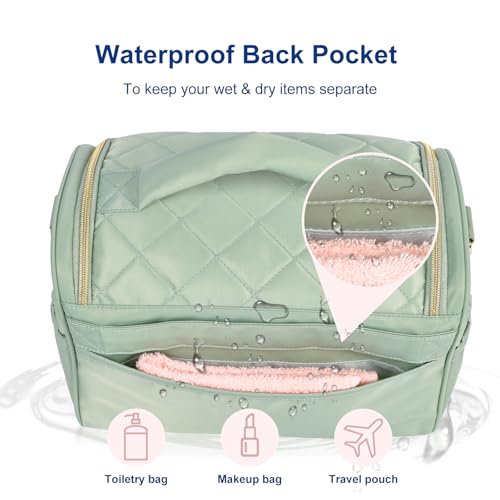 GR69N Travel Toiletry Bag Large Cosmetic Makeup Bag Organizer for Women,Wide-open Make Up Bag Waterproof Makeup Case Travel Bag with Handle and Dividers for Toiletries,Essentials,Accessories,Green - Image 5