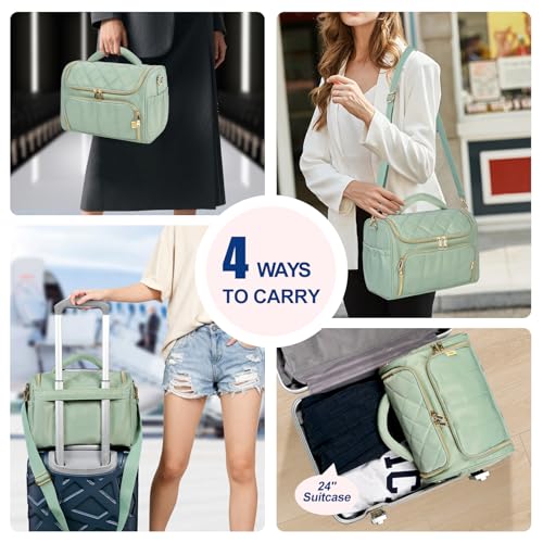 GR69N Travel Toiletry Bag Large Cosmetic Makeup Bag Organizer for Women,Wide-open Make Up Bag Waterproof Makeup Case Travel Bag with Handle and Dividers for Toiletries,Essentials,Accessories,Green - Image 3