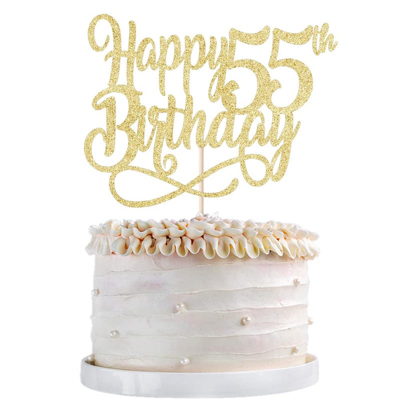 Qertesl Gold Glitter Happy 55th Birthday Cake Topper Cheers to 55 Years happy 55th Birthday Cake Topper 55th Anniversary Cake Topper  men and women 55 years old happy birthday Party Decoration - Image 2