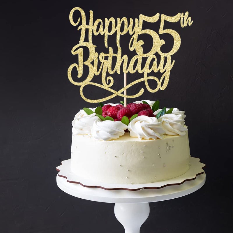 Qertesl Gold Glitter Happy 55th Birthday Cake Topper Cheers to 55 Years happy 55th Birthday Cake Topper 55th Anniversary Cake Topper  men and women 55 years old happy birthday Party Decoration - Image 1