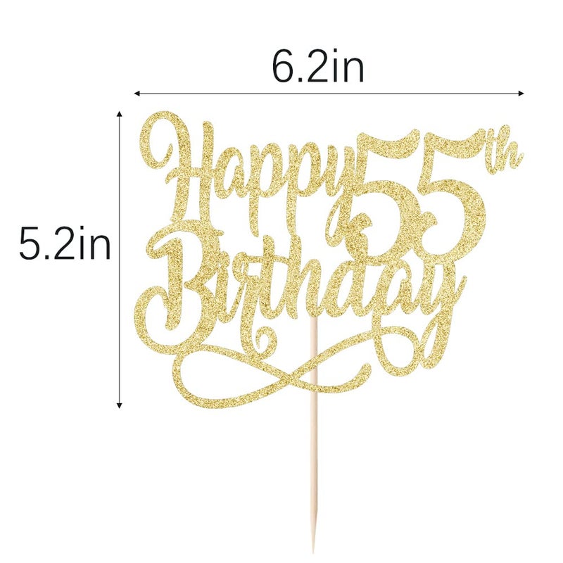 Qertesl Gold Glitter Happy 55th Birthday Cake Topper Cheers to 55 Years happy 55th Birthday Cake Topper 55th Anniversary Cake Topper  men and women 55 years old happy birthday Party Decoration - Image 3