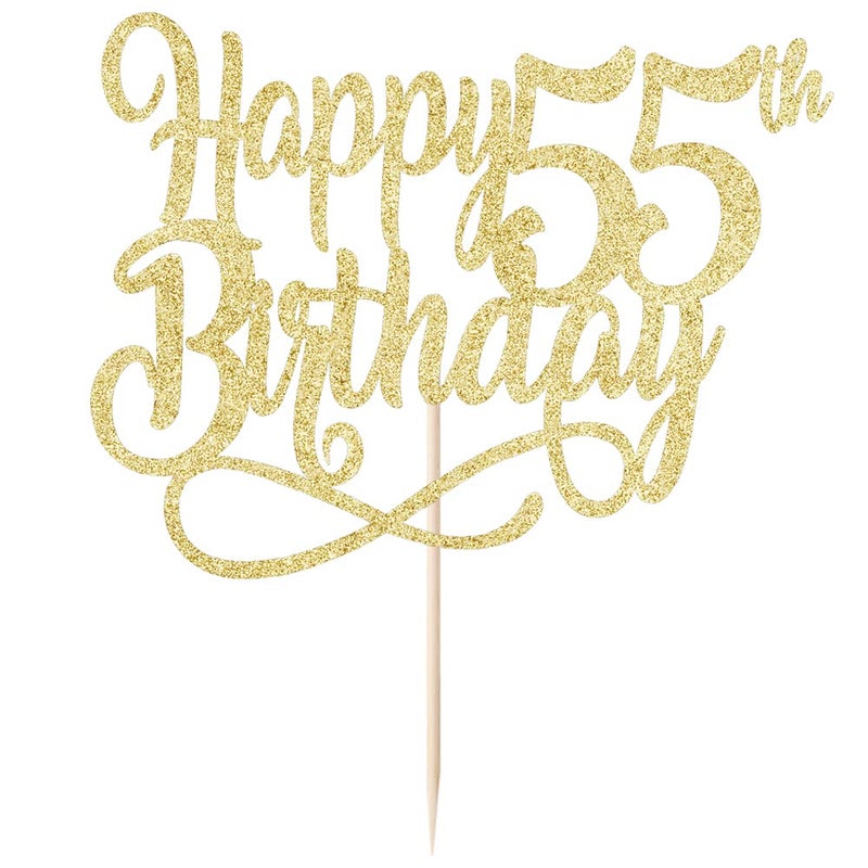 Qertesl Gold Glitter Happy 55th Birthday Cake Topper Cheers to 55 Years happy 55th Birthday Cake Topper 55th Anniversary Cake Topper  men and women 55 years old happy birthday Party Decoration - Image 5