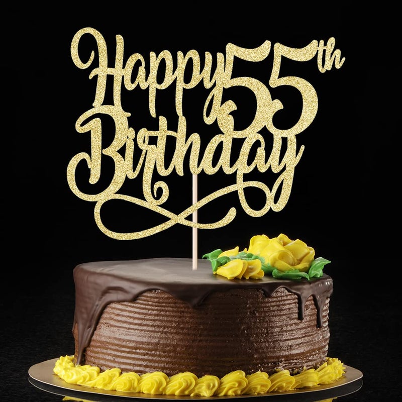 Qertesl Gold Glitter Happy 55th Birthday Cake Topper Cheers to 55 Years happy 55th Birthday Cake Topper 55th Anniversary Cake Topper  men and women 55 years old happy birthday Party Decoration - Image 4