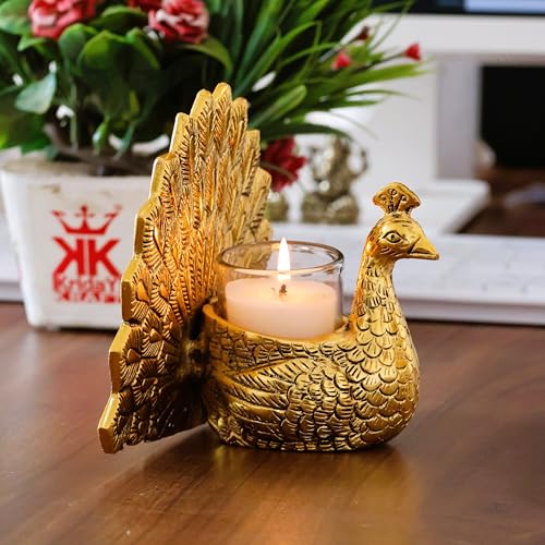 Kridaykraft Metal Dancing Peacock Pair Vastu Figurine for Good Luck and Love | Votive Candle Holder for Home Dcor Tabletop Living Room Office | Showpiece Statue for Gifting (Set of 2 pcs) - Image 5