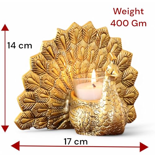 Kridaykraft Metal Dancing Peacock Pair Vastu Figurine for Good Luck and Love | Votive Candle Holder for Home Dcor Tabletop Living Room Office | Showpiece Statue for Gifting (Set of 2 pcs) - Image 3