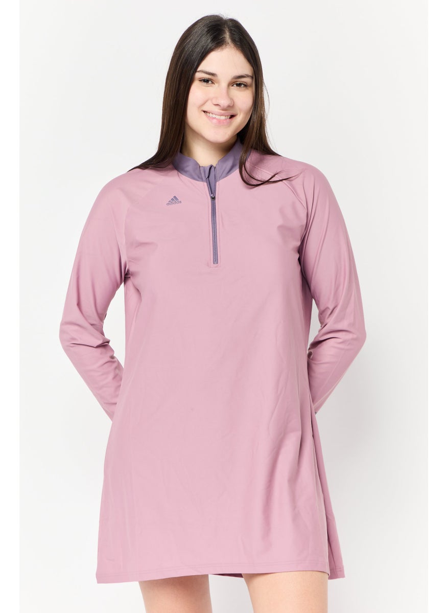 Adidas Women Brand Logo Half Zip Padded Swim Top, Mauve  - Image 1