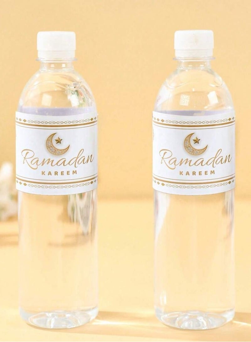 زينة رمضان ملصقات زجاجات بتصميم رمضان كريم باللون الذهبي لتزيين زجاجات المياه والمشروبات ملصقات لاصقة أنيقة طقم 10 قطع مقاس 23×5.5 سم - Image 3