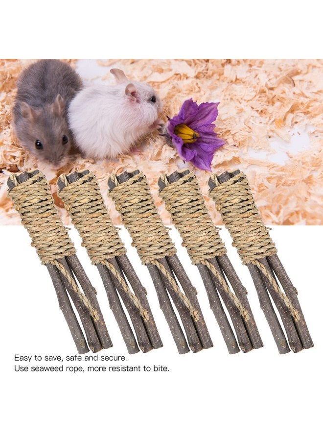 جلوجلو ألعاب مضغ للحيوانات الصغيرة من GLOGLOW، 5 قطع من أعواد خشب التفاح وحبال العشب وألعاب التسنين للأضراس للسناجب والأرانب وخنازير غينيا والشنشيلة والهامستر وعصي التنمر - Image 2