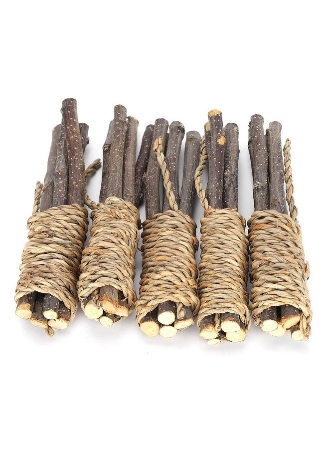 جلوجلو ألعاب مضغ للحيوانات الصغيرة من GLOGLOW، 5 قطع من أعواد خشب التفاح وحبال العشب وألعاب التسنين للأضراس للسناجب والأرانب وخنازير غينيا والشنشيلة والهامستر وعصي التنمر - Image 1