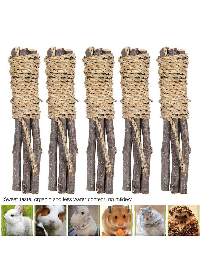 جلوجلو ألعاب مضغ للحيوانات الصغيرة من GLOGLOW، 5 قطع من أعواد خشب التفاح وحبال العشب وألعاب التسنين للأضراس للسناجب والأرانب وخنازير غينيا والشنشيلة والهامستر وعصي التنمر - Image 5