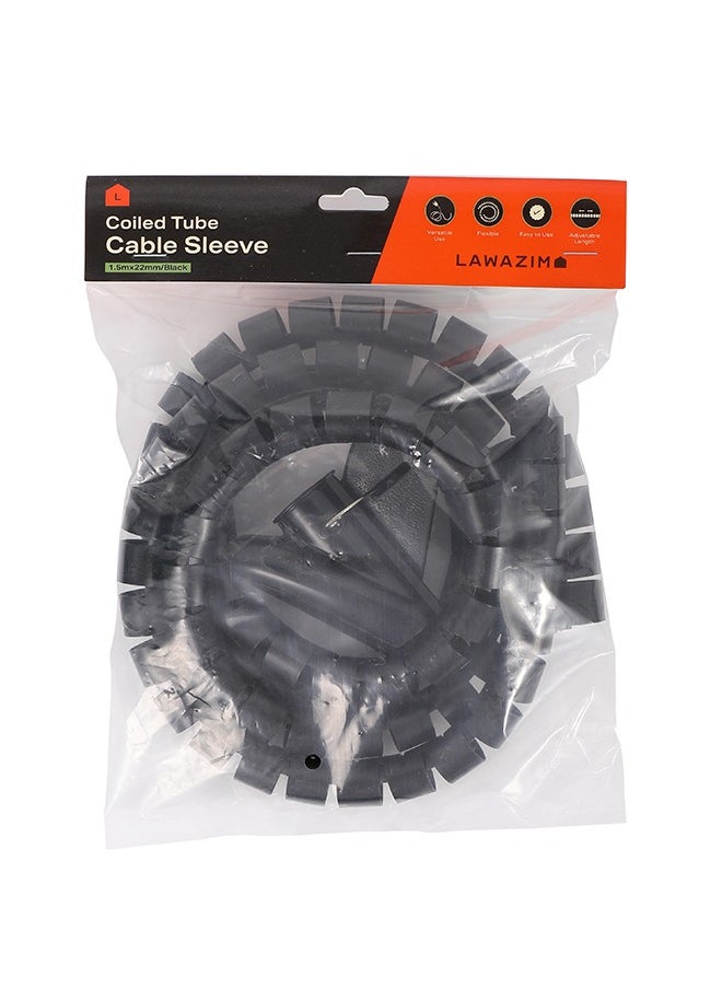 LAWAZIM - Coiled Tube Cable Sleeve - 1.5mx22mm, Black - Flexible Cable Organizer for Home Office, TV, PC, and Car, Durable Wire Management Sleeve for HDMI, USB, Power Cords, Ethernet Home Theater Cables - Image 1