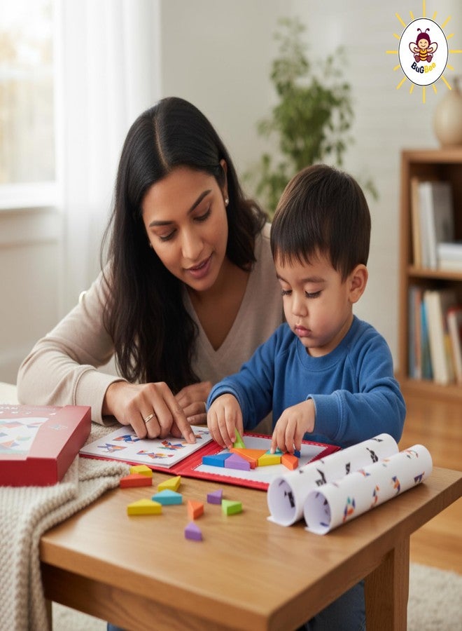 ألعاب تانغرام مغناطيسية من Bugbee Toys للأطفال، لعبة تعليمية للسفر للأطفال من عمر 5 سنوات فما فوق، تعزز مهارات العلوم والتكنولوجيا والهندسة والرياضيات، هدية مثالية للأولاد والبنات - Image 2