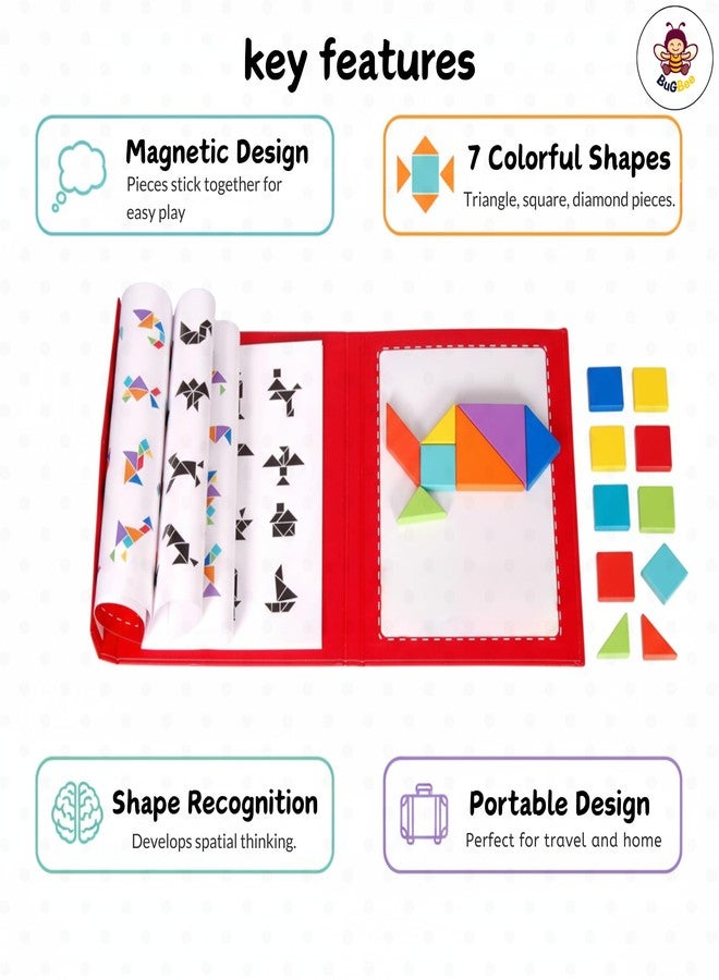 ألعاب تانغرام مغناطيسية من Bugbee Toys للأطفال، لعبة تعليمية للسفر للأطفال من عمر 5 سنوات فما فوق، تعزز مهارات العلوم والتكنولوجيا والهندسة والرياضيات، هدية مثالية للأولاد والبنات - Image 3
