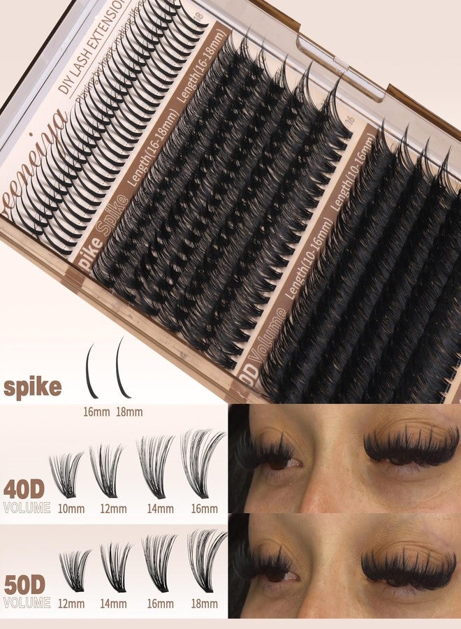 Geeneiya Volume Lash Clusters Kit with 16-18MM Spikes Eyelash Clusters 10-18MM DIY Lash Extension Kit D Cluster Eyelash Extensions Individual Lashes with Lash Bond and Seal, Tweezers for Beginners - Image 4