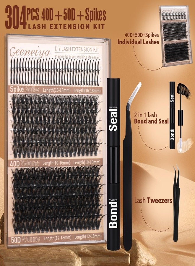 Geeneiya Volume Lash Clusters Kit with 16-18MM Spikes Eyelash Clusters 10-18MM DIY Lash Extension Kit D Cluster Eyelash Extensions Individual Lashes with Lash Bond and Seal, Tweezers for Beginners - Image 3