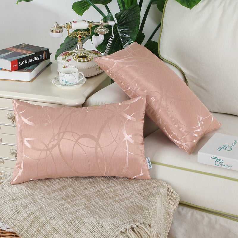 CaliTime CaliTime Throw Pillow Covers Pack of 2 Modern Shining & Dull Contrast Circles Rings Accent Geometric Cushion Cases Shells for Couch Sofa Home Decor 12 X 20 Inches Dusty Pink  - Image 2