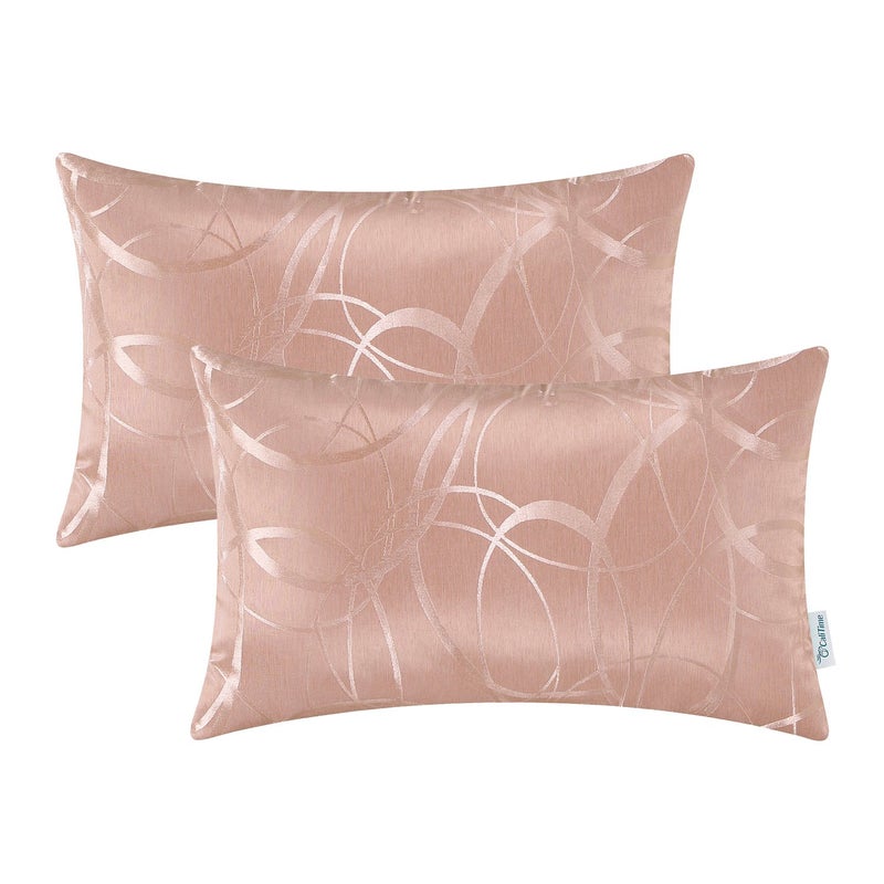 CaliTime CaliTime Throw Pillow Covers Pack of 2 Modern Shining & Dull Contrast Circles Rings Accent Geometric Cushion Cases Shells for Couch Sofa Home Decor 12 X 20 Inches Dusty Pink  - Image 1