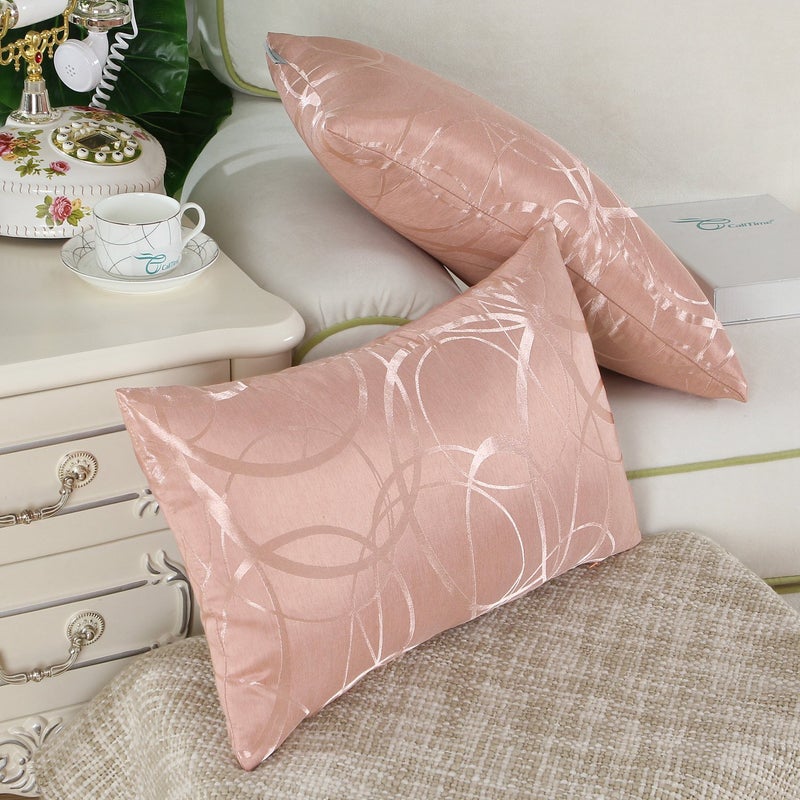 CaliTime CaliTime Throw Pillow Covers Pack of 2 Modern Shining & Dull Contrast Circles Rings Accent Geometric Cushion Cases Shells for Couch Sofa Home Decor 12 X 20 Inches Dusty Pink  - Image 4